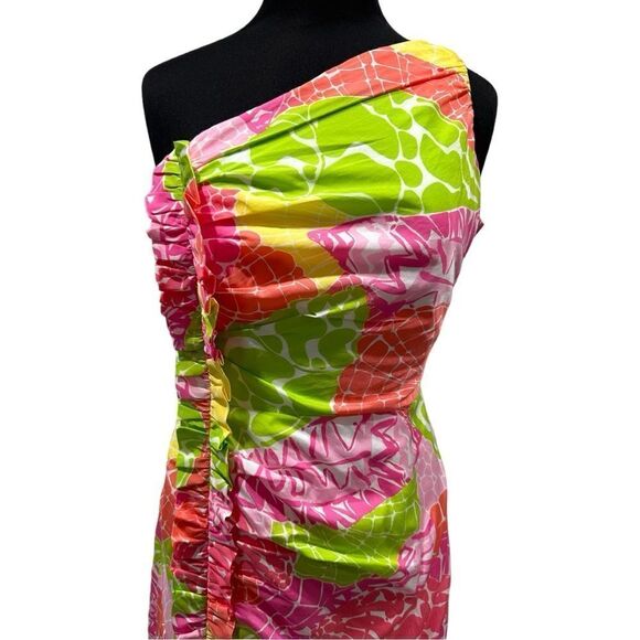 Lilly Pulitzer Julianne One Shoulder Dress Sz 8 Ginger Orange Floral - Picture 2 of 14